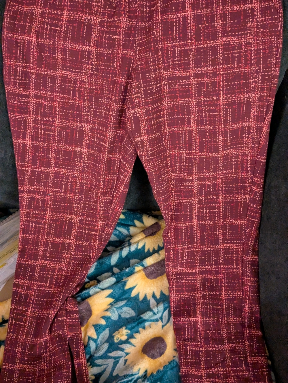 Denim &Co Duo Stretch Women's Burgundy Plaid  Pants